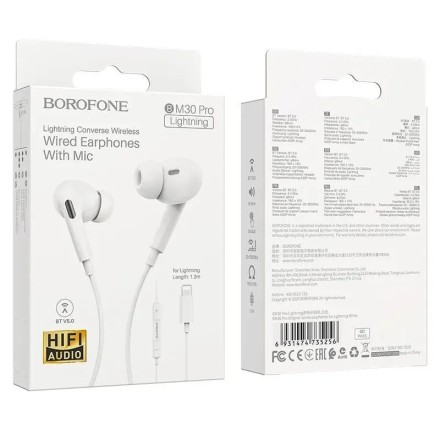  Стереонаушники Borofone BM30 Pro Lightning 1.2м белые