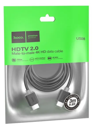  Кабель HDMI - HDMI HDTV2.0 Hoco US08 4K/60Hz 3м черный