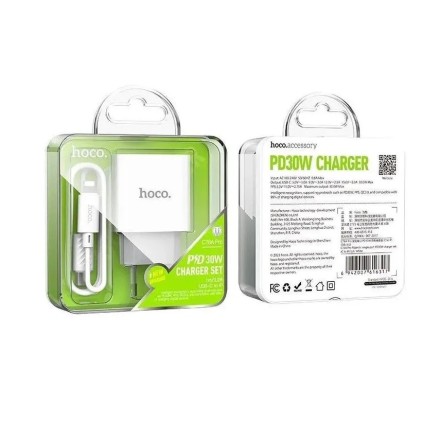  Сетевое зар. устр. Hoco C76A Pro с шнуром Type-C на Lighting 30W белое