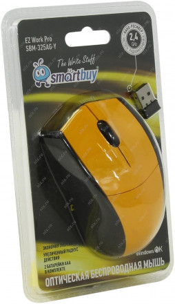 Мышь беспроводная Smartbuy 325AG USB/DPI 1000/3 кнопки/2AAA желтая (SBM-325AG-Y)
