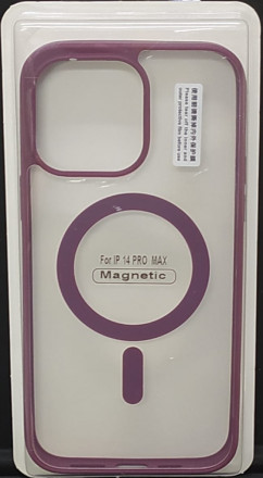 Накладка для iPhone 14 Pro Max 6.7&quot; Magsafe силикон прозрачный бока бордовая