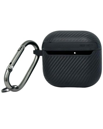  Силиконовый чехол для AirPods 4 с карабином под карбон чёрный