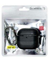 Силиконовый чехол для AirPods 4 с карабином под карбон чёрный