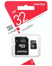 micro SDHC карта памяти Smartbuy 32GB Class 10 LE (с адаптером SD)