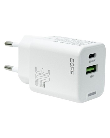  Сетевое зарядное устройство EOFE E306 1C/1USB 30W белое