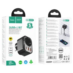 Сетевой фильтр HOCO NS3 1 розетка + 3 USB 16A черный