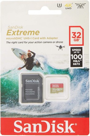  micro SDXC карта памяти SanDisk 32GB Extreme UHS-I 100MB/s с адапт. Action Cam (SDSQXAF-032G-GN6AA)