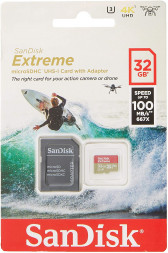 micro SDXC карта памяти SanDisk 32GB Extreme UHS-I 100MB/s с адапт. Action Cam (SDSQXAF-032G-GN6AA)
