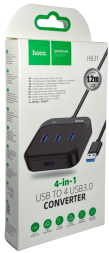 Кабель-переходник Hoco HB31 USB на 4USB 3.0 1.2м черный