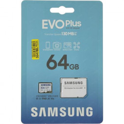 micro SDHC карта памяти Samsung EvoPlus 64GB Class10 UHS-I Ultra 130MB/s с адапт. (MB-MC64KA/RU)