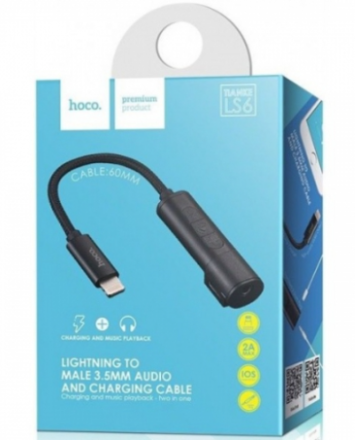  Кабель-переходник Hoco LS6 Lightning (папа) на AUX 3.5мм (мама) черный