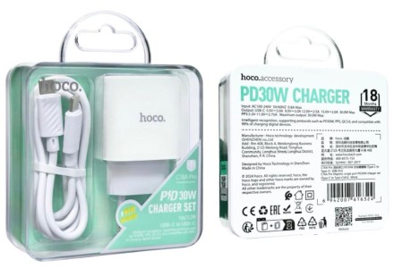  Сетевое зар. устр. Hoco C76A Pro с шнуром Type-C на Type-C 30W белое