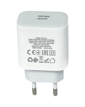  Сетевое зар. устр. Hoco C76A Pro с шнуром Type-C на Type-C 30W белое