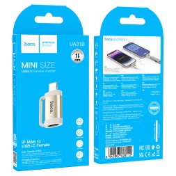 Переходник Hoco UA31B Lightning (папа) на Type-C (мама) серый