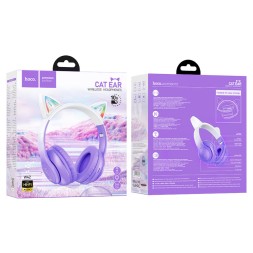 Стереонаушники Bluetooth Полноразмерные Hoco W42 Cat Ear BT5.3/10ч фиолетовые