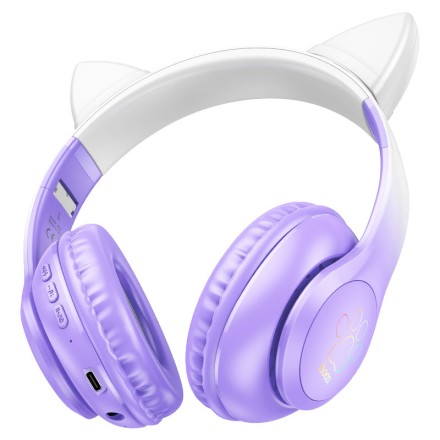  Стереонаушники Bluetooth Полноразмерные Hoco W42 Cat Ear BT5.3/10ч фиолетовые