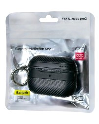 Силиконовый чехол для AirPods Pro 2 c карабином под карбон чёрный