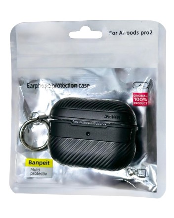  Силиконовый чехол для AirPods Pro 2 c карабином под карбон чёрный