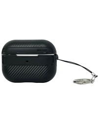 Силиконовый чехол для AirPods Pro 2 c карабином под карбон чёрный