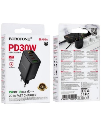  Сетевое зар. устр. Borofone BA98A 1USB/2C 30W QC3.0 черное