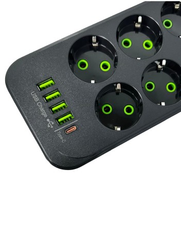 Сетевой фильтр Yemstza 2500W-10A(Max) 10 розеток+4USB+1USB-C 2м. черный
