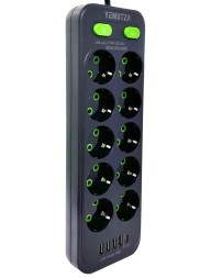 Сетевой фильтр Yemstza 2500W-10A(Max) 10 розеток+4USB+1USB-C 2м. черный