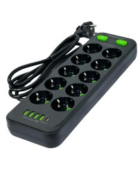 Сетевой фильтр Yemstza 2500W-10A(Max) 10 розеток+4USB+1USB-C 2м. черный