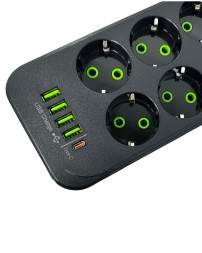 Сетевой фильтр Yemstza 2500W-10A(Max) 10 розеток+4USB+1USB-C 2м. черный