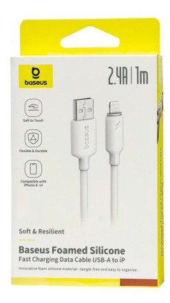  Usb Кабель-зарядка Lightning Baseus Foamed Silicone 2.4A 1м (E0426901) белый