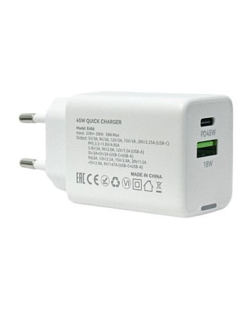  Сетевое зарядное устройство EOFE E406 1C/1USB 45W белое