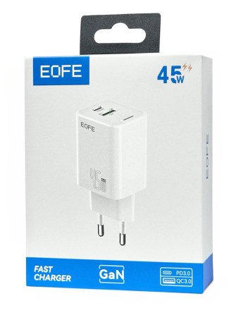  Сетевое зарядное устройство EOFE E406 1C/1USB 45W белое