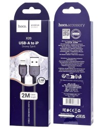 Usb Кабель-зарядка Lightning Hoco X20 Flash 2.0A 2м силиконовый черный