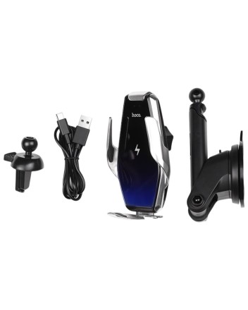  Держатель c беспроводной зарядкой на торпеду/воздуховод Hoco S14 15W серебристый