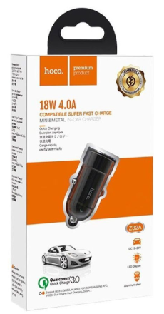  Автомобильное заряд. устр. Hoco Z32A 1USB 4A 18W QC3.0 черное