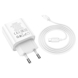 Сетевое зар. устр. Hoco C80A Plus с шнуром Type-C на Lightning 1USB/1С PD3.0/QC3.0 3A 20W белое