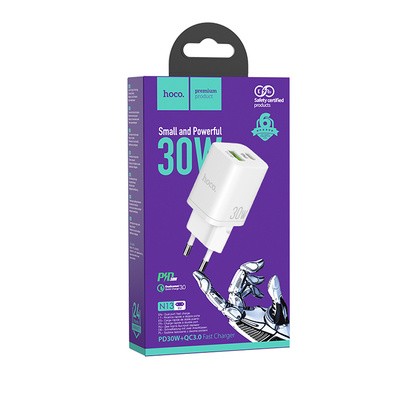  Сетевое зар. устр. Hoco N13 1USB/1C 30W белое