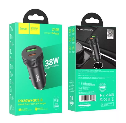  Автомобильное заряд. устр. Hoco Z49B 1USB/1C 38W черное
