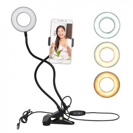 Светодиодная кольцевая лампа для селфи Professional Live 9см 2 держателя Stream подставка черная