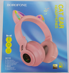 Стереонаушники Bluetooth Полноразмерные Borofone B018 Cat Ear V5.0/7ч розовые