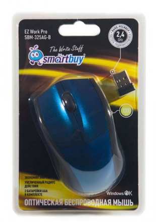 Мышь беспроводная Smartbuy 325AG USB/DPI 1000/3 кнопки/2AAA синяя (SBM-325AG-B)