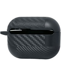 Силиконовый чехол для AirPods Pro 2 c карабином под карбон с черепом чёрный