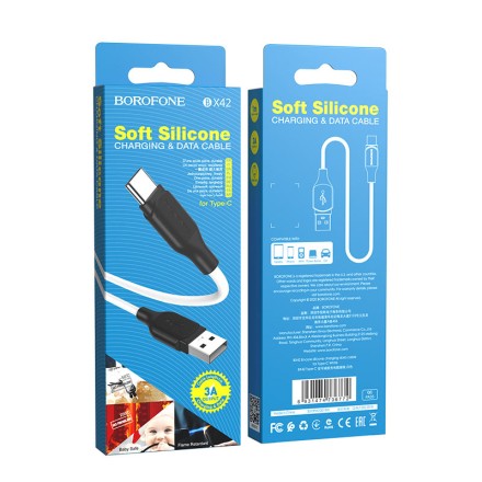  Usb Кабель-зарядка Type-C Borofone BX42 Encore silicone 3A 1м силиконовый белый