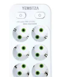 Сетевой фильтр Yemstza 2500W-10A(Max) 10 розеток+4USB+1USB-C 2м. белый