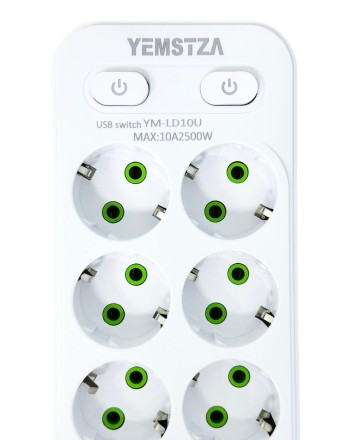  Сетевой фильтр Yemstza 2500W-10A(Max) 10 розеток+4USB+1USB-C 2м. белый
