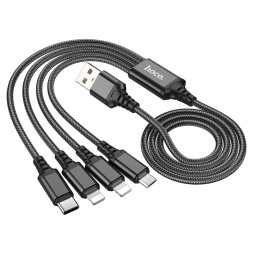 Usb Кабель-зарядка Hoco X76 4в1 Micro/ 2 Lightning/Type-C 1м черный