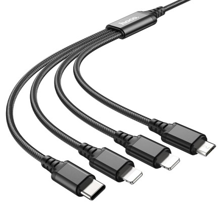  Usb Кабель-зарядка Hoco X76 4в1 Micro/ 2 Lightning/Type-C 1м черный