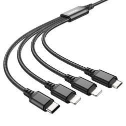 Usb Кабель-зарядка Hoco X76 4в1 Micro/ 2 Lightning/Type-C 1м черный