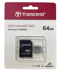 micro SDHC карта памяти Transcend 300S 64GB Class 10 UHS-I 100MB/s с адаптером