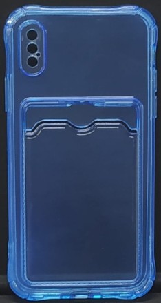  Чехол-накладка силикон с карманом под карту i-Phone X/Xs прозрачная синяя