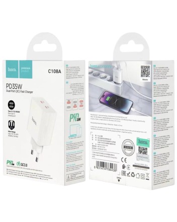  Сетевое зар. устр. Hoco C108A 2C 35W белое